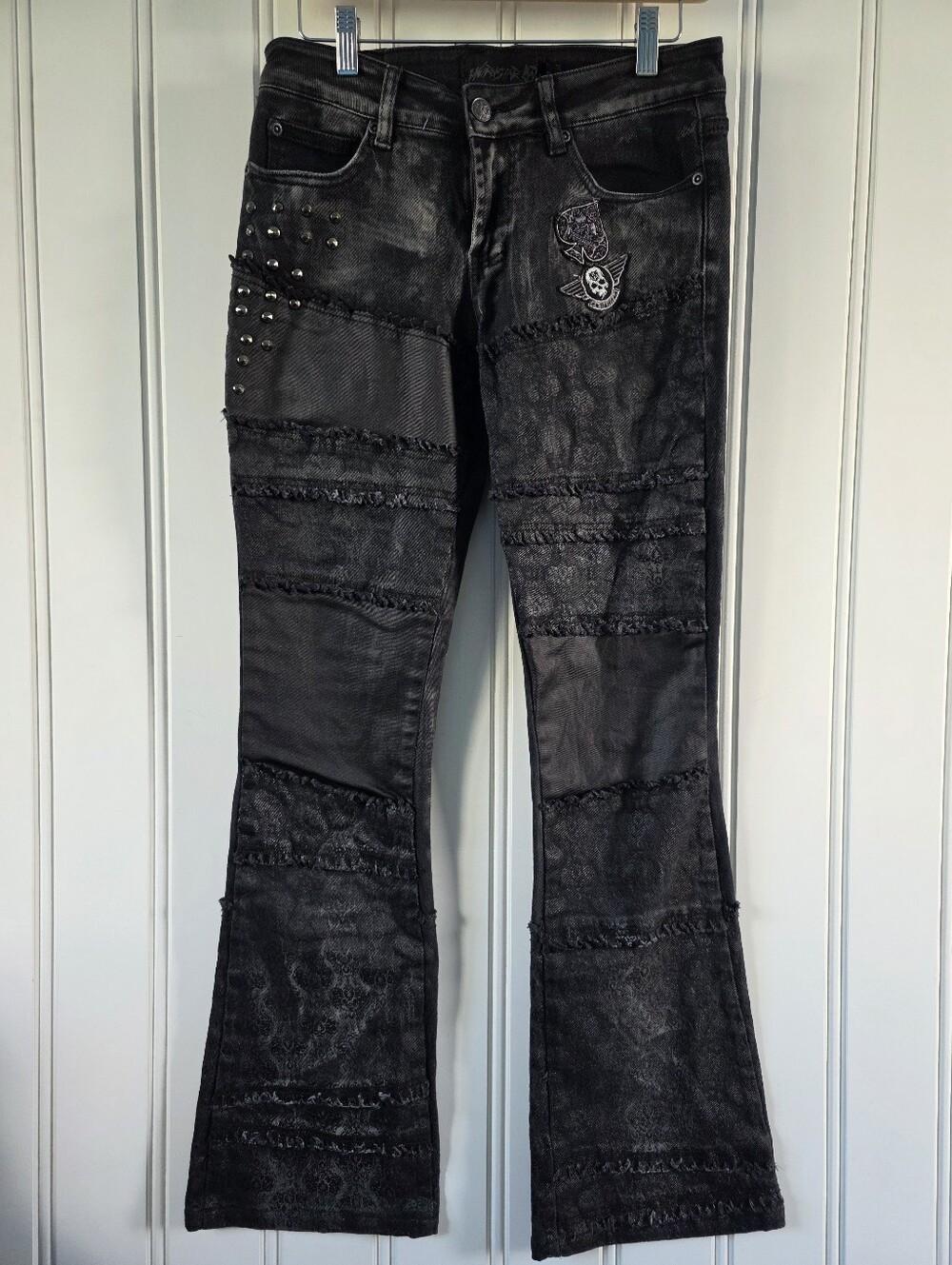 Wornstar Nightfall Low Rise Flared Black Smoke Wash Denim Jeans Size 28